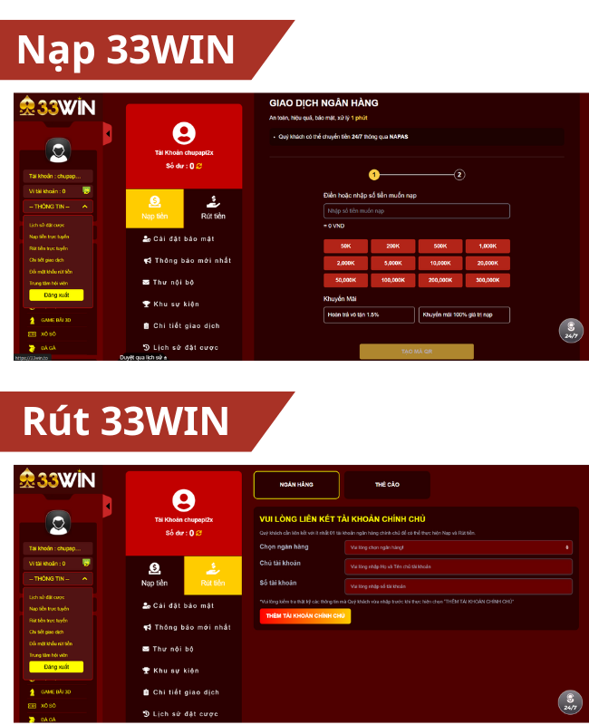 Nạp rút 33WIN