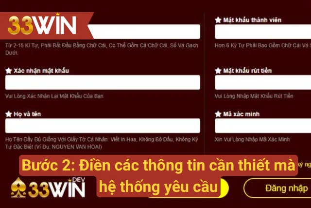 Điền đầy đủ các thông tin để tiến hành đăng ký